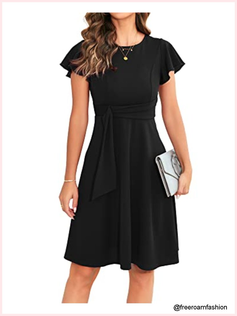 Ruffle Sleeve A-Line Swing Cocktail Dress With Empire Waist